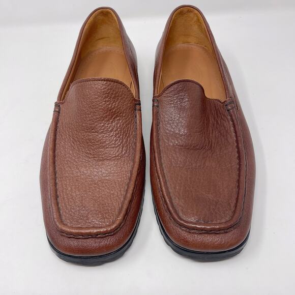 Faconnable Mens Size 12 Tan Brown Leather Square Toe Loafers Slip On Driver Shoe - Picture 5 of 11